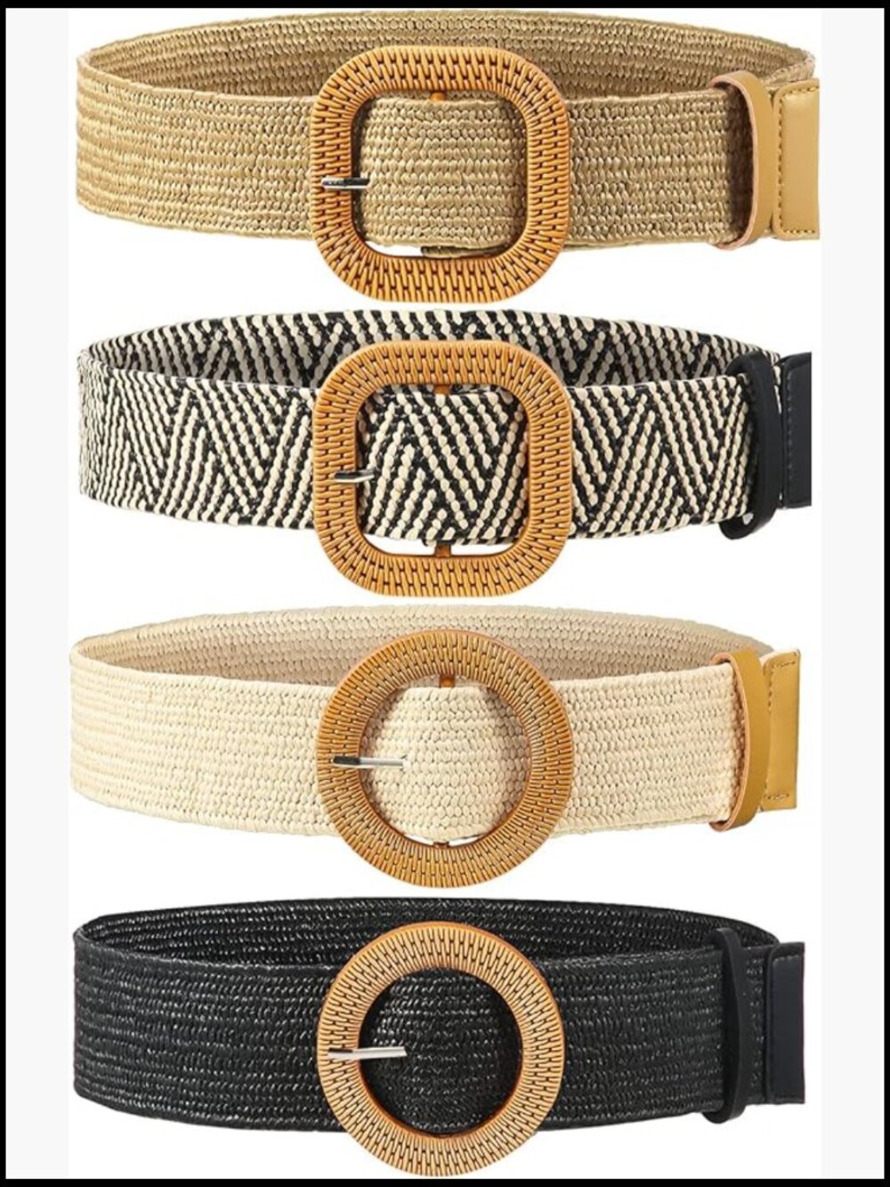Straw Woven Elastic Stretch Rattan Buckle Waist Belt Women Skinny Dress Band